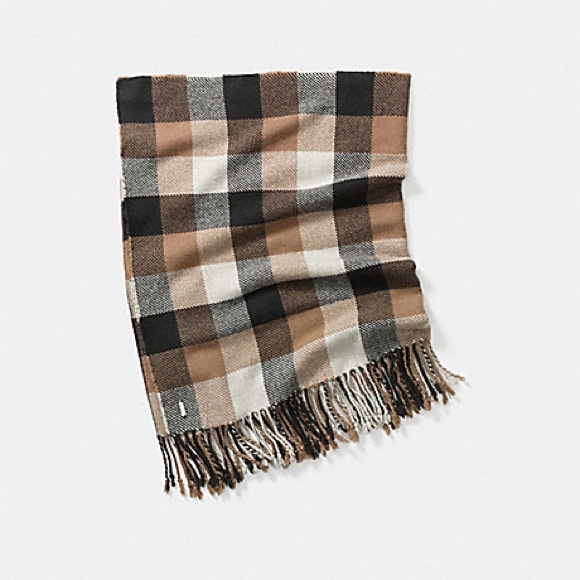 COACH Plaid Fringy Scarf - Picture 2 of 3